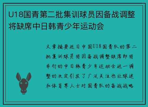 U18国青第二批集训球员因备战调整 将缺席中日韩青少年运动会